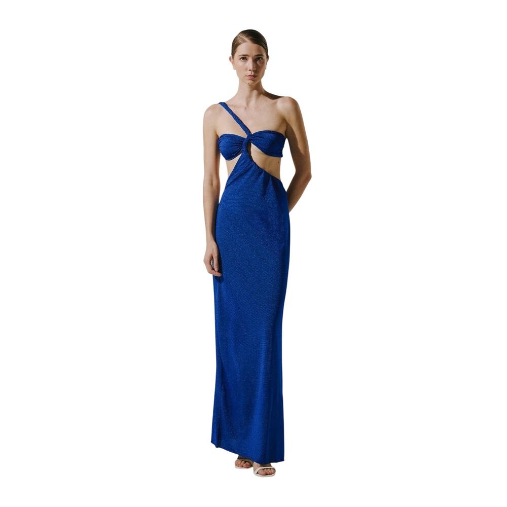 Baobab Noah Navy Blue One-Shoulder Cut-Out Maxi Evening Dress Women's Size Small